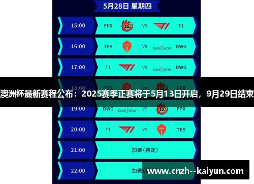 澳洲杯最新赛程公布:2025赛季正赛将于5月13日开启,9月29日结束 澳洲杯最新赛程公布:2025赛季正赛将于5月13日开启,9月29日结束